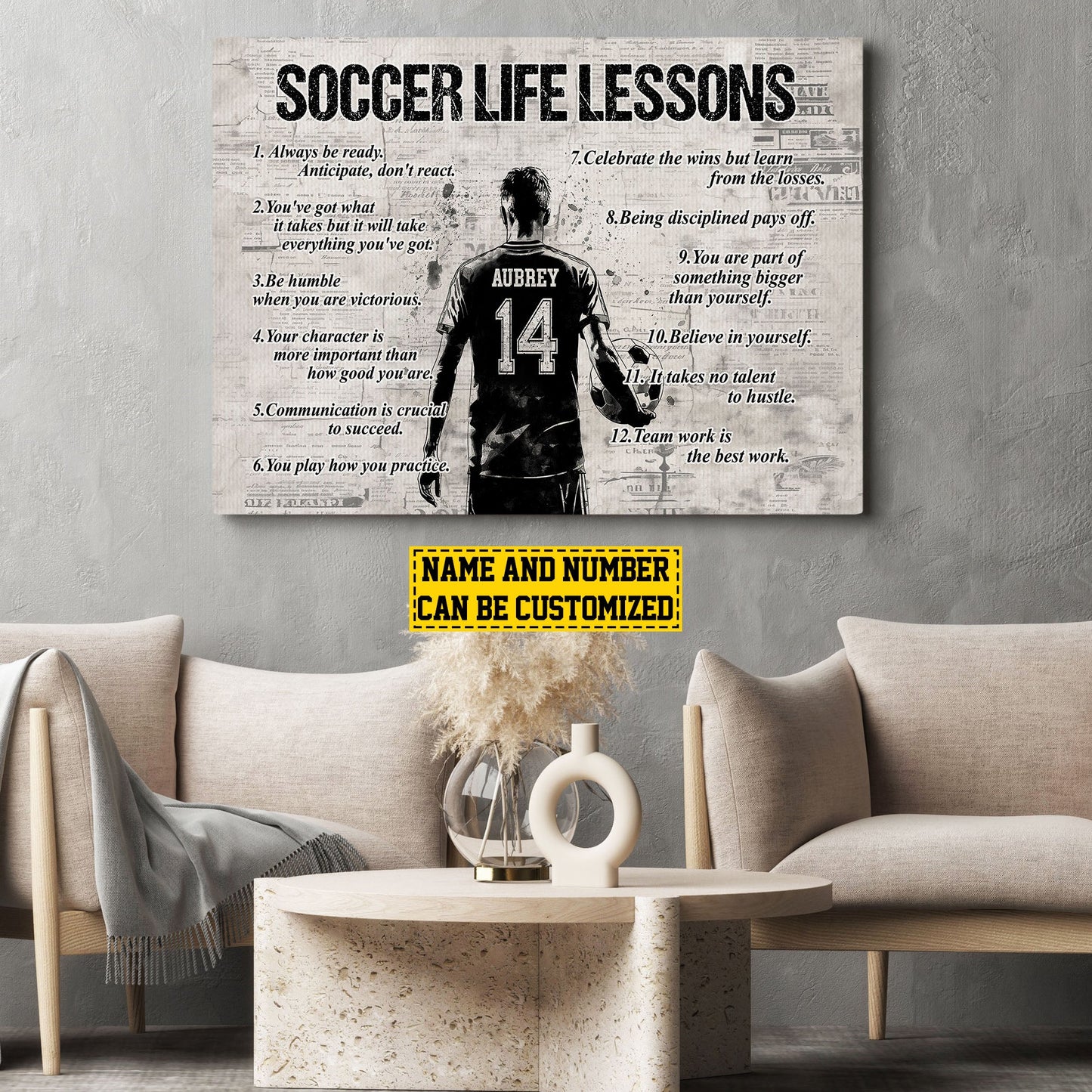 Personalized Motivational Soccer Boy Canvas Painting, Always Be Ready Believe In Yourself, Inspirational Quotes Wall Art Decor, Poster Gift For Soccer Boy Lovers