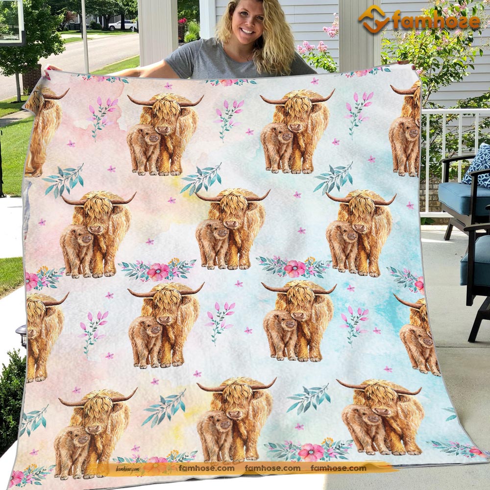 Highland Cow Blanket, Mom And Daughter Together Highland Cow, Cow Flee –  Famhose