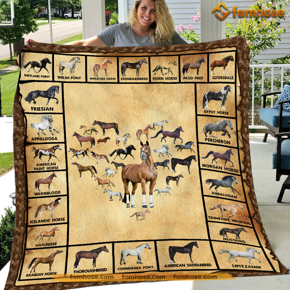 Horse Blanket Horses Arrange Heart Fleece Blanket Sherpa