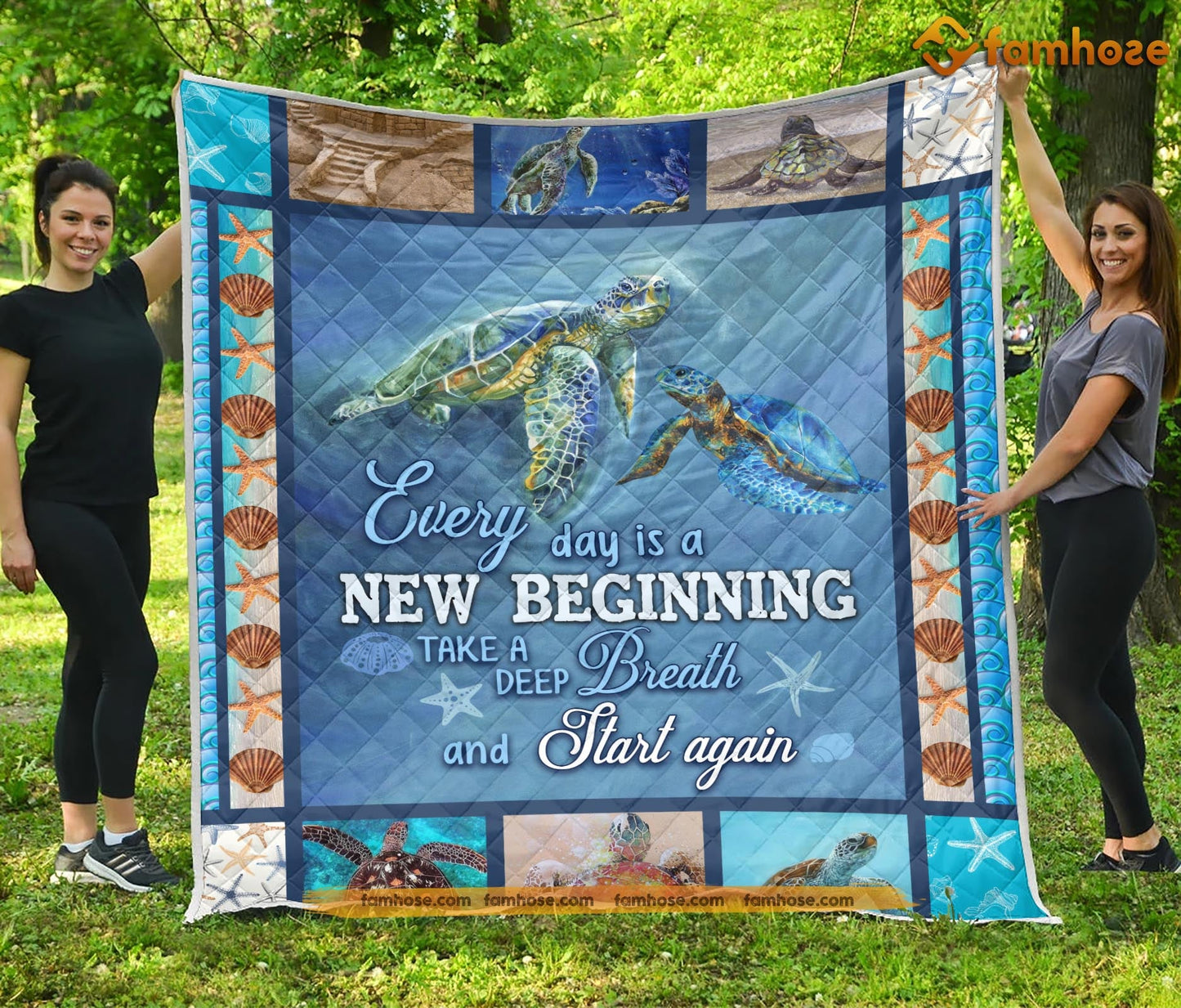 Motivation Turtle Blanket, Everyday Is A New Beginning Take A Deep Breath Start Again Fleece Blanket - Sherpa Blanket Gift For Turtle Lover, Turtle Owners