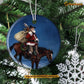 Christmas Horse Ornament, Santa Claus Ride Horse Gift For Horse Lovers, Circle Ceramic Ornament