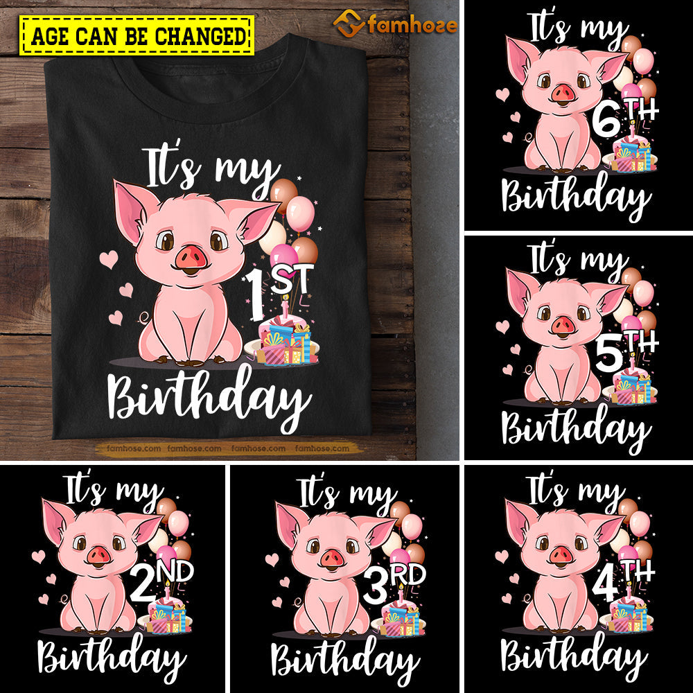 Cute Pig Birthday T-shirt, It's My Birthday Tees Gift For Kids Boys Girls Pig Lovers, Age Can Be Changed