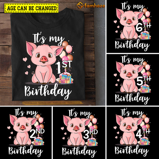 Cute Pig Birthday T-shirt, It's My Birthday Tees Gift For Kids Boys Girls Pig Lovers, Age Can Be Changed