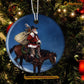 Christmas Horse Ornament, Santa Claus Ride Horse Gift For Horse Lovers, Circle Ceramic Ornament