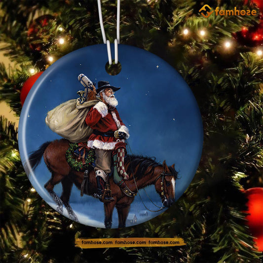 Christmas Horse Ornament, Santa Claus Ride Horse Gift For Horse Lovers, Circle Ceramic Ornament