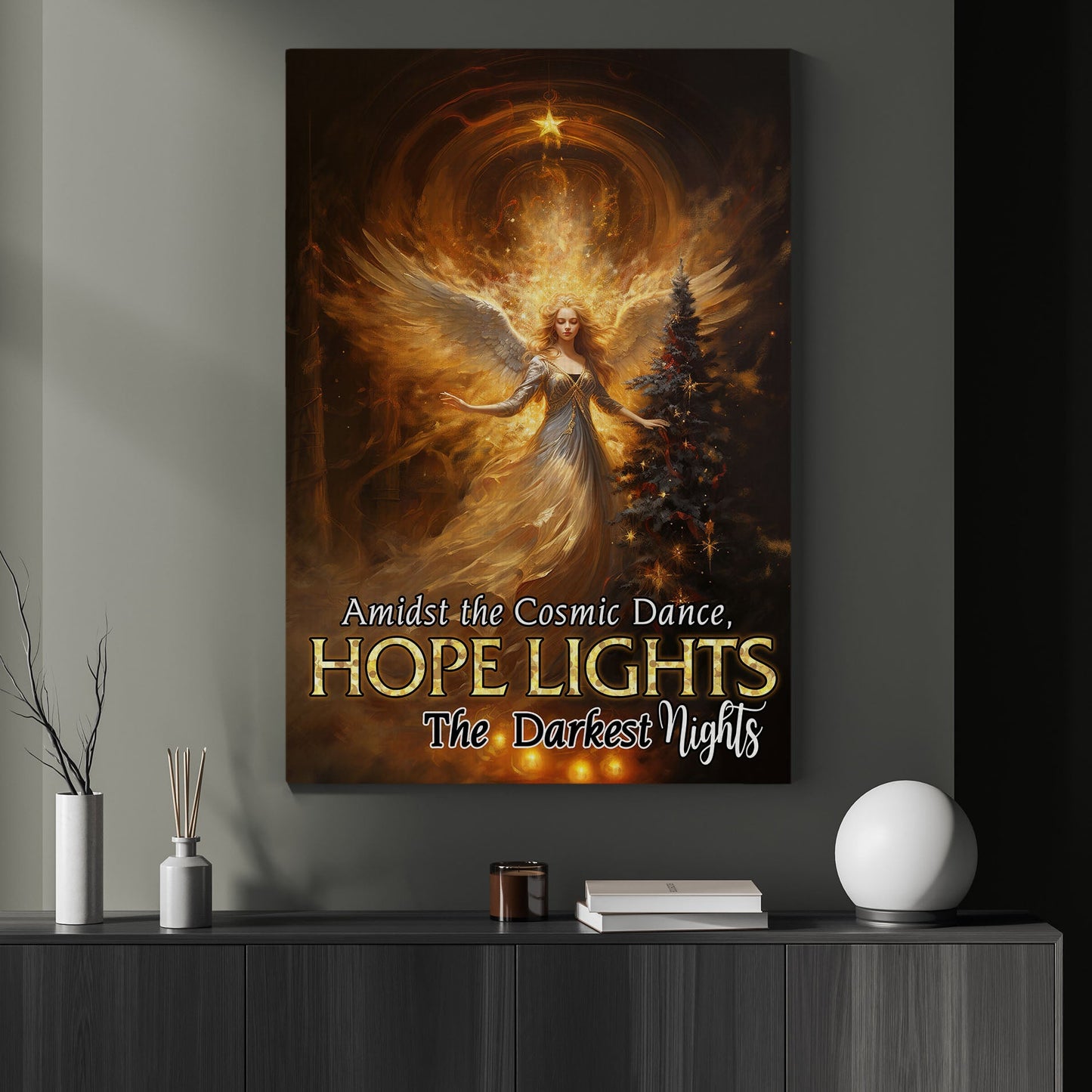 Amidst The Cosmic Dance, Hope Lights The Darkest Nights, Angel Christmas Canvas Painting, Xmas Wall Art Decor - Christmas Poster Gift For Angel Lovers