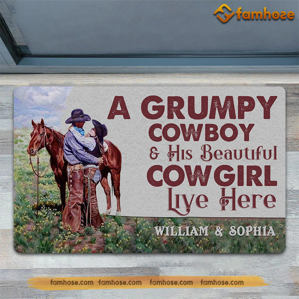 Grumpy Rodeo Horse Personalized Cowboy Doormat, A Grumpy Cowboy His Beautiful Cowgirl Liv ...