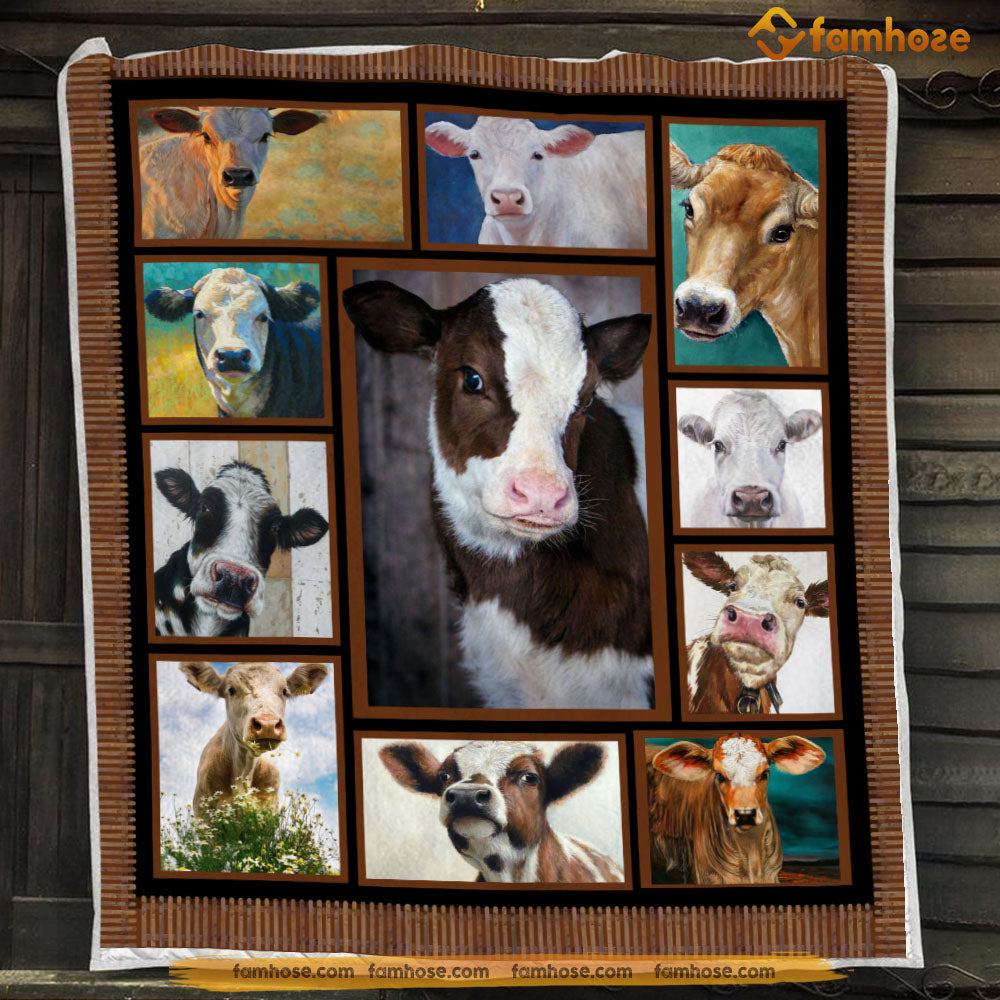 Cute Cow Blanket, Cow Fleece Blanket - Sherpa Blanket Gift For Cow Lover