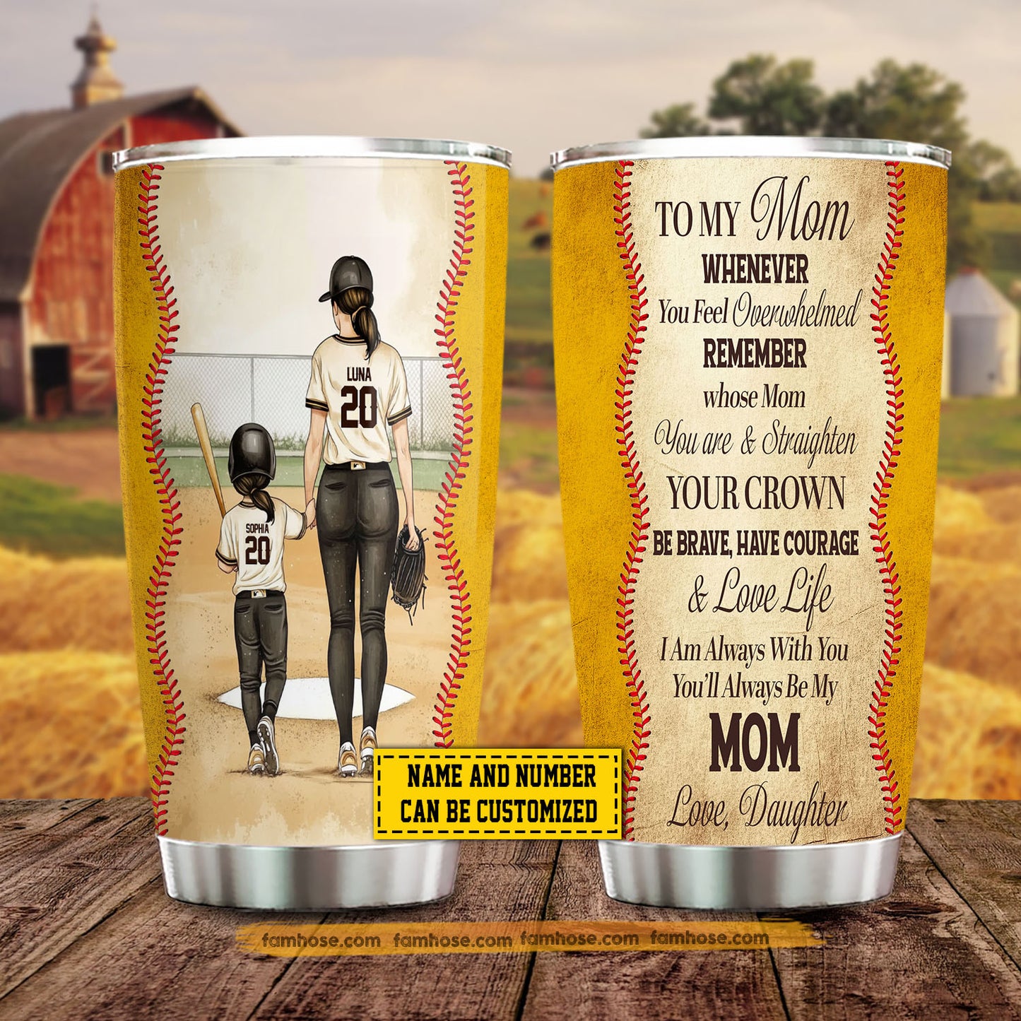 Personalized Softball Mom Daughter Tumbler, To My Mom I Am Always With You Sport Stainless Steel Tumbler, Travel Mug Tumblers Mother's Day Gift For Mom From Softball Girl