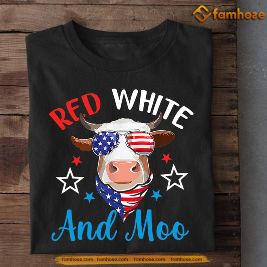 July 4th Cow T-shirt, Red White And Moo, Independence Day Gift For Cow Lovers, Cow Tees, Farmers