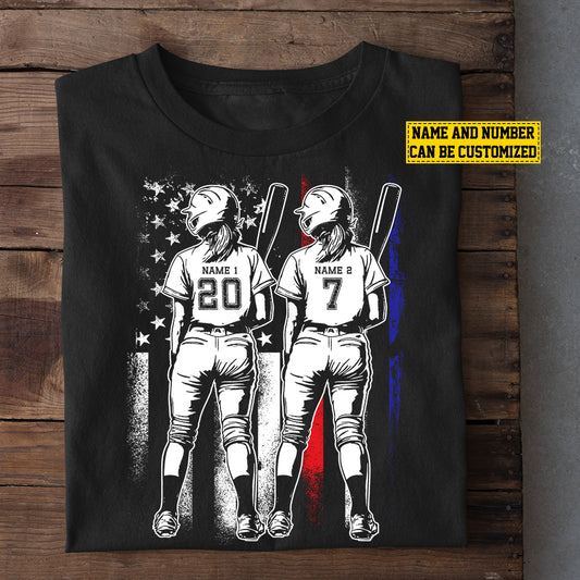 Personalized Softball Girl July 4th T-shirt, Independence Day Besties Spirit Softball Sport Tees Gift For Softball Lovers