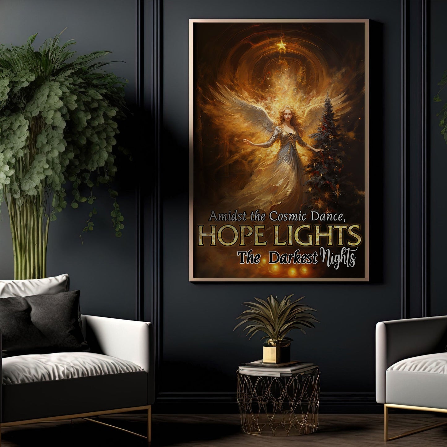 Amidst The Cosmic Dance, Hope Lights The Darkest Nights, Angel Christmas Canvas Painting, Xmas Wall Art Decor - Christmas Poster Gift For Angel Lovers