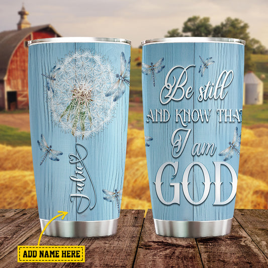 Personalized Dragonfly Tumbler, Be Still And Know That I Am God, Sunflower Dragonfly Stainless Steel Tumbler, Tumbler Gifts For Dragonfly Lovers