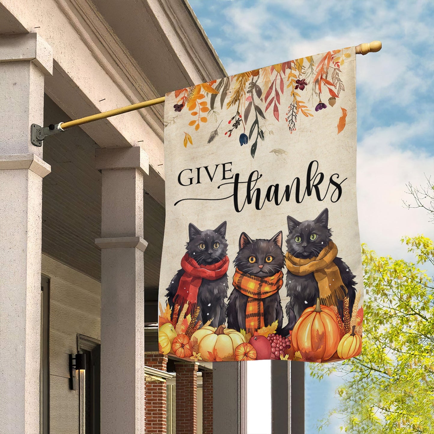 Black Cat Thanksgiving Flag, Givethanks, Garden Flag - House Flag Cat Decor, Gift For Cat Lovers, Cat Owners