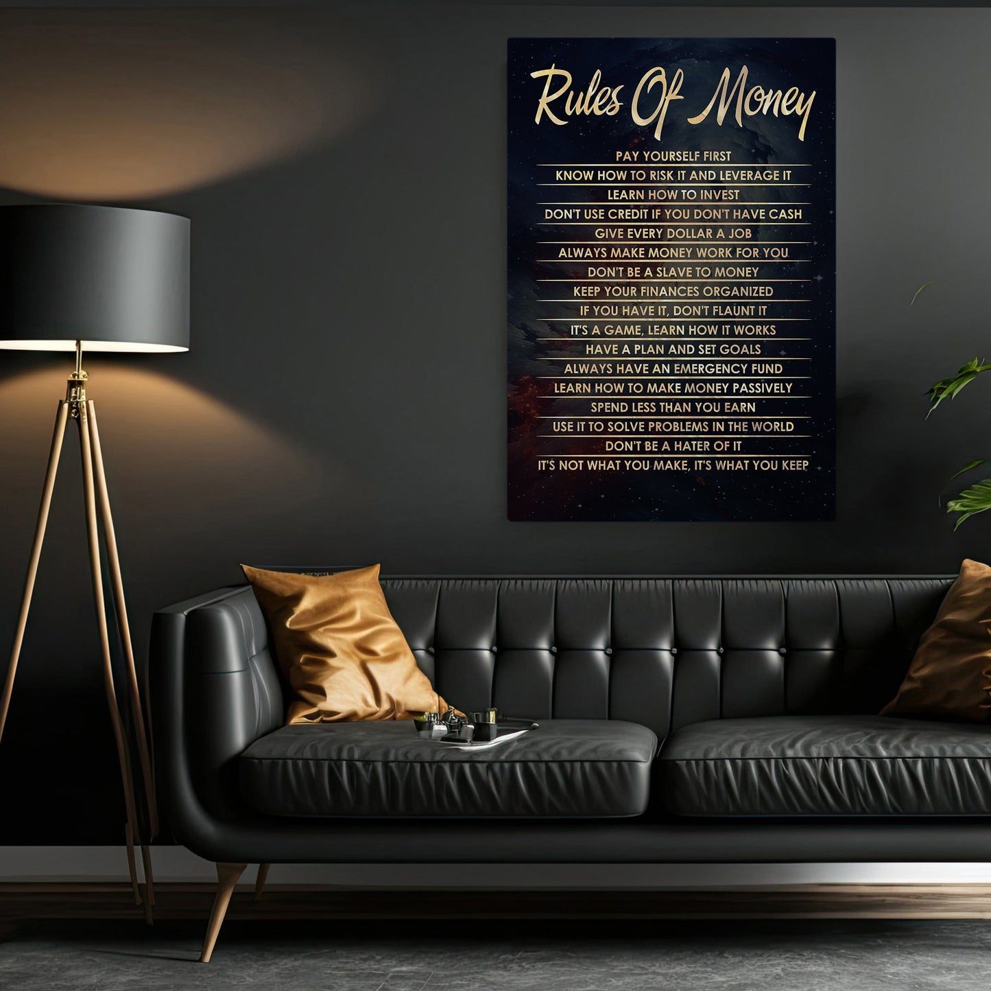 Rules Of Money, Motivated Canvas Painting, Inspirational Quotes Wall Art Decor, Poster Gift For Money Lovers