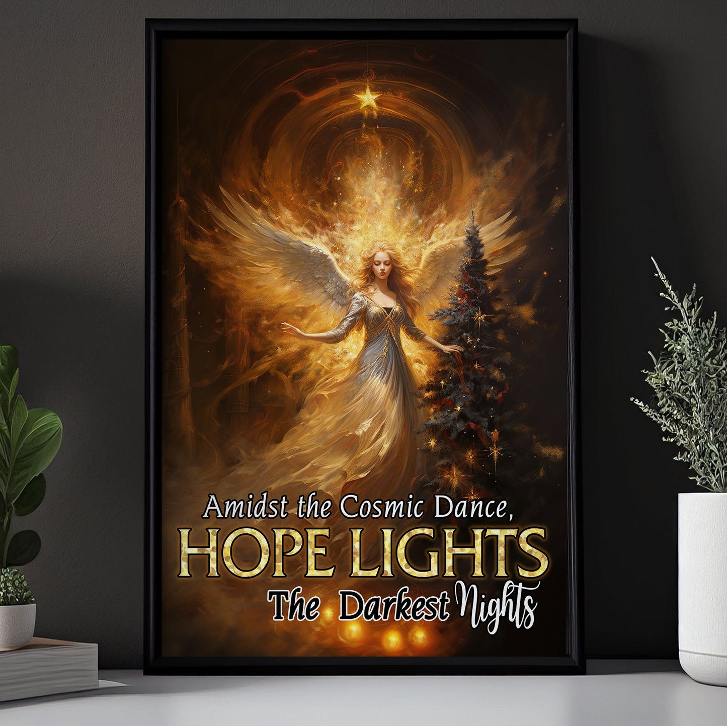 Amidst The Cosmic Dance, Hope Lights The Darkest Nights, Angel Christmas Canvas Painting, Xmas Wall Art Decor - Christmas Poster Gift For Angel Lovers