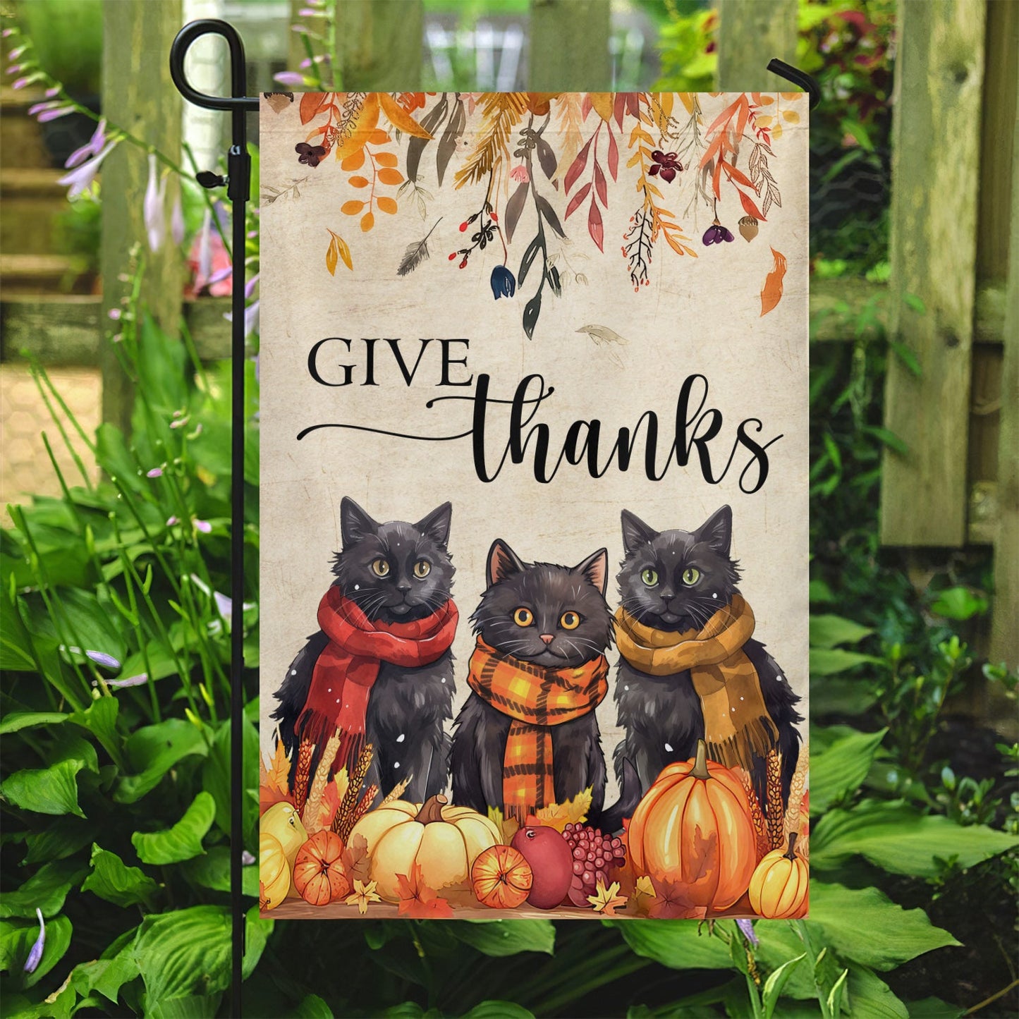 Black Cat Thanksgiving Flag, Givethanks, Garden Flag - House Flag Cat Decor, Gift For Cat Lovers, Cat Owners