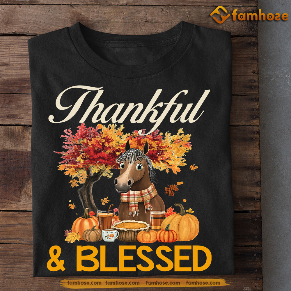 Thanksgiving Horse T-shirt, Thankful Blessed, Thankful Gift For Horse Lovers, Horse Riders