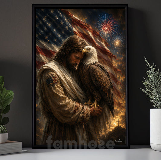 July 4th Jesus Canvas Painting, Where Faith Meets Freedom Wall Art Decor, Poster Independence Day Gift For Christian