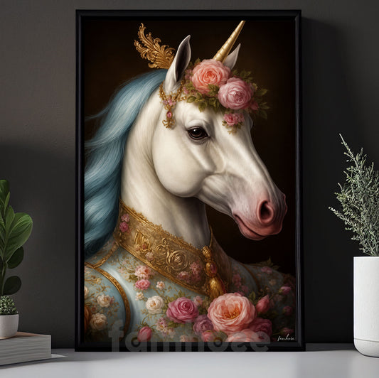 Victorian Floral Unicorn Princess Canvas Painting, Horse Wall Art Decor, Poster Gift For Horse Lovers
