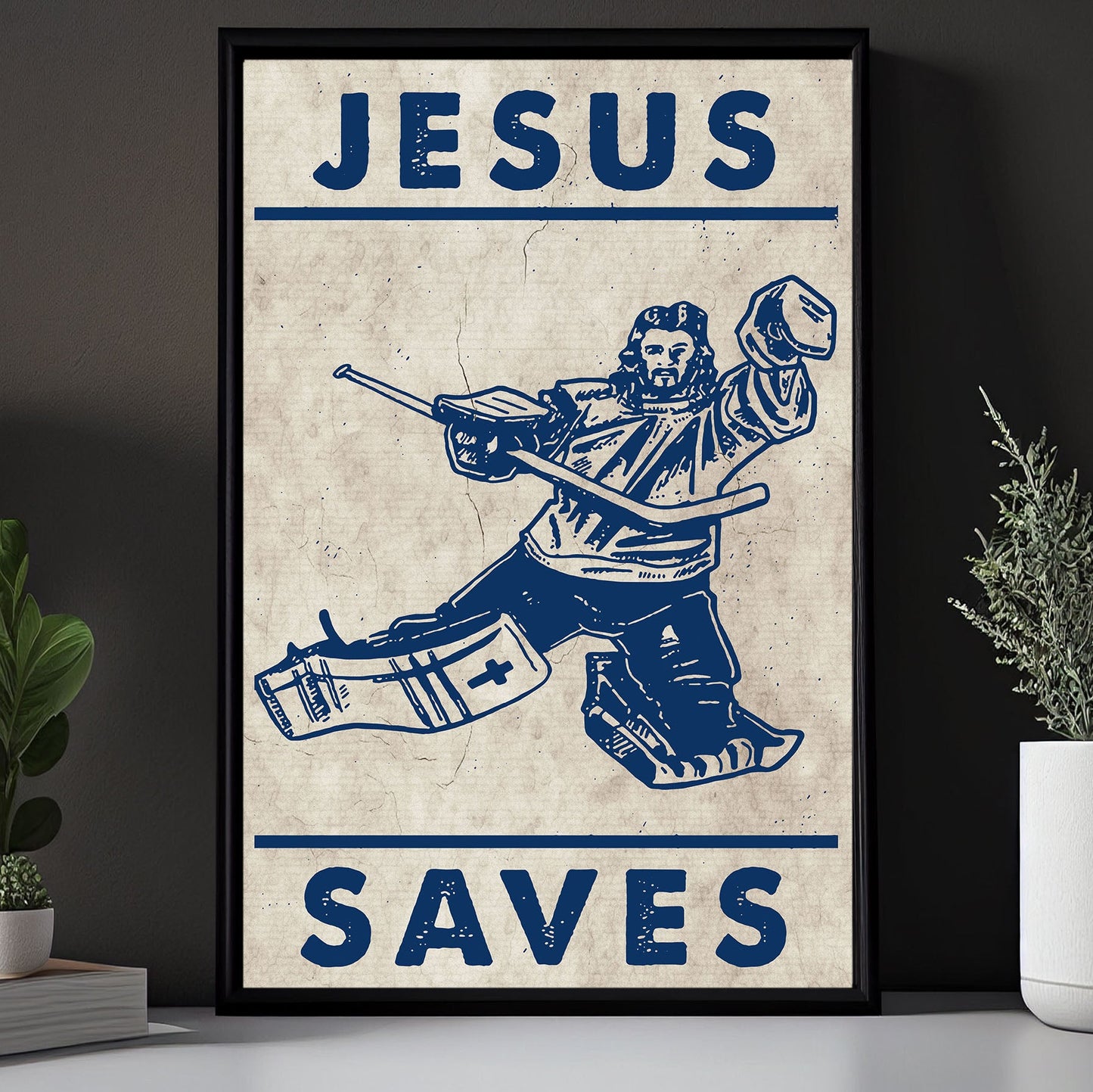 Jesus Saves, Motivational Canvas Painting, Inspirational Quotes Wall Art Decor - Poster Gift For Hockey Lovers