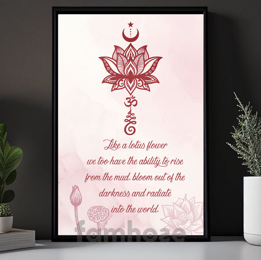 Motivational Quote Lotus Canvas Painting, Like A Lotus Flower Wall Art Decor, Poster Vintage Gift