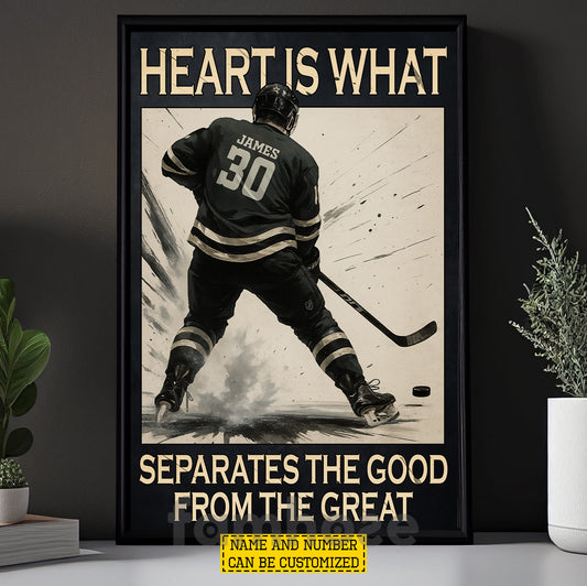 Personalized Hockey Man Canvas Painting, Heart Is What Separates Sport Wall Art Decor, Poster Gift For Hockey Lover