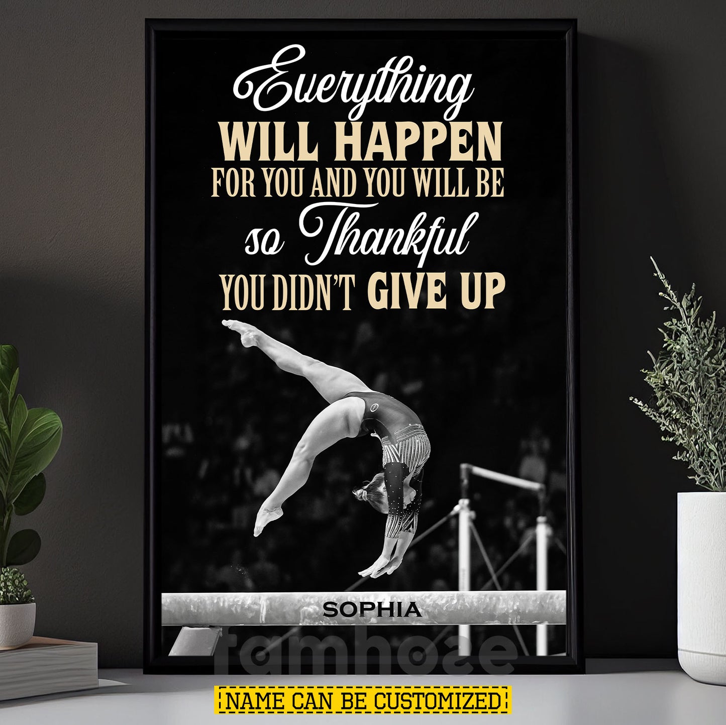 Motivational Personalized Gymnastic Girl Canvas Painting, Everything Will Happen For You Wall Art Decor, Poster Gift For Gymnastic Lovers