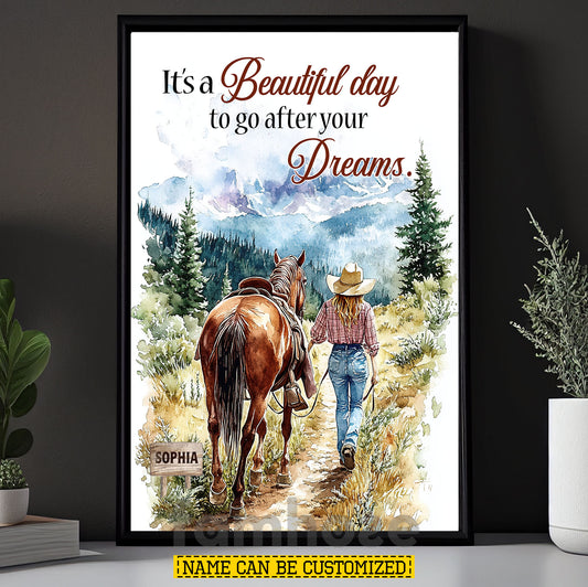 Personalized Cowgirl Canvas Painting, It's A Beautiful Day Wall Art Decor, Poster Gift For Cowgirl