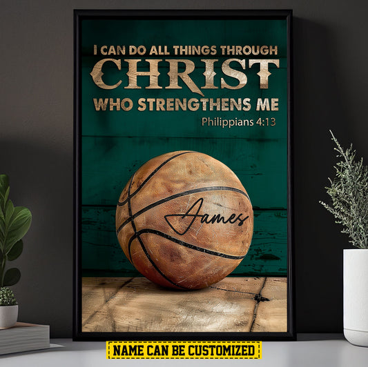 Personalized Basketball Canvas Painting, I Can Do All Things, Sports Quotes Wall Art Decor, Poster Gift For Basketball Lovers