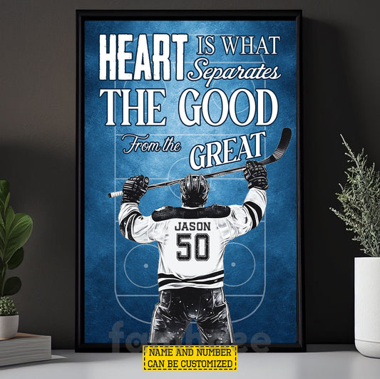 Personalized Hockey Man Canvas Painting, Heart Is What Separates Sport Wall Art Decor, Poster Gift For Hockey Lover