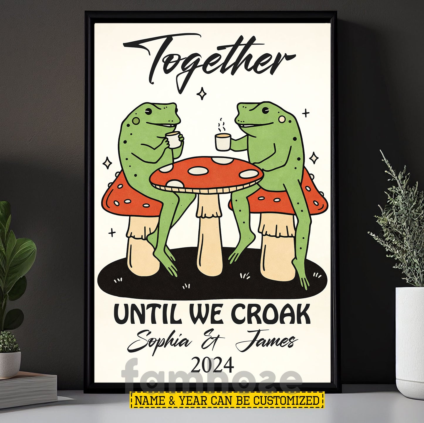 Funny Personalized Couple Love Frog Canvas Painting, Together Until We Croak Wall Art Decor, Poster Gift For Couple