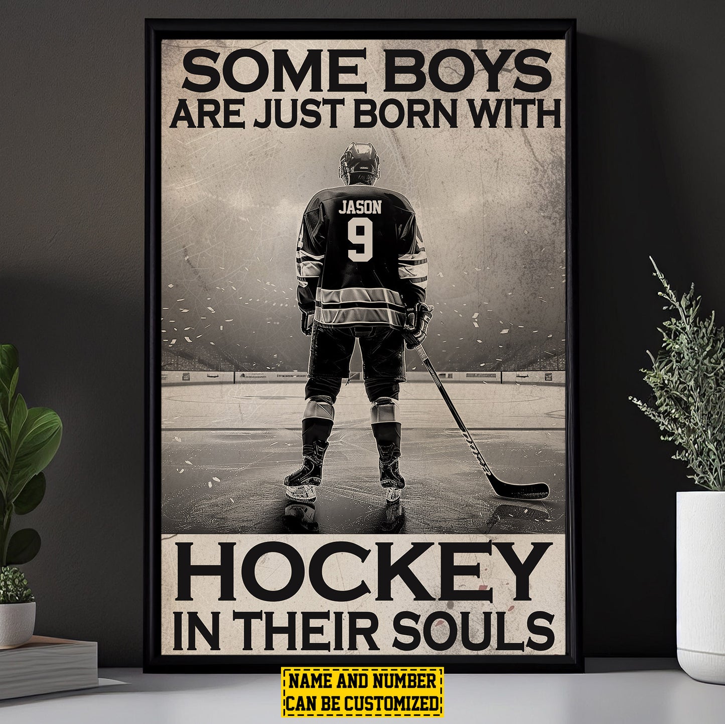 Personalized Hockey Canvas Painting, Sports Quotes Wall Art Decor, Some Boys Are Just Born With Poster Gift For Hockey Lovers, Hockey Boys