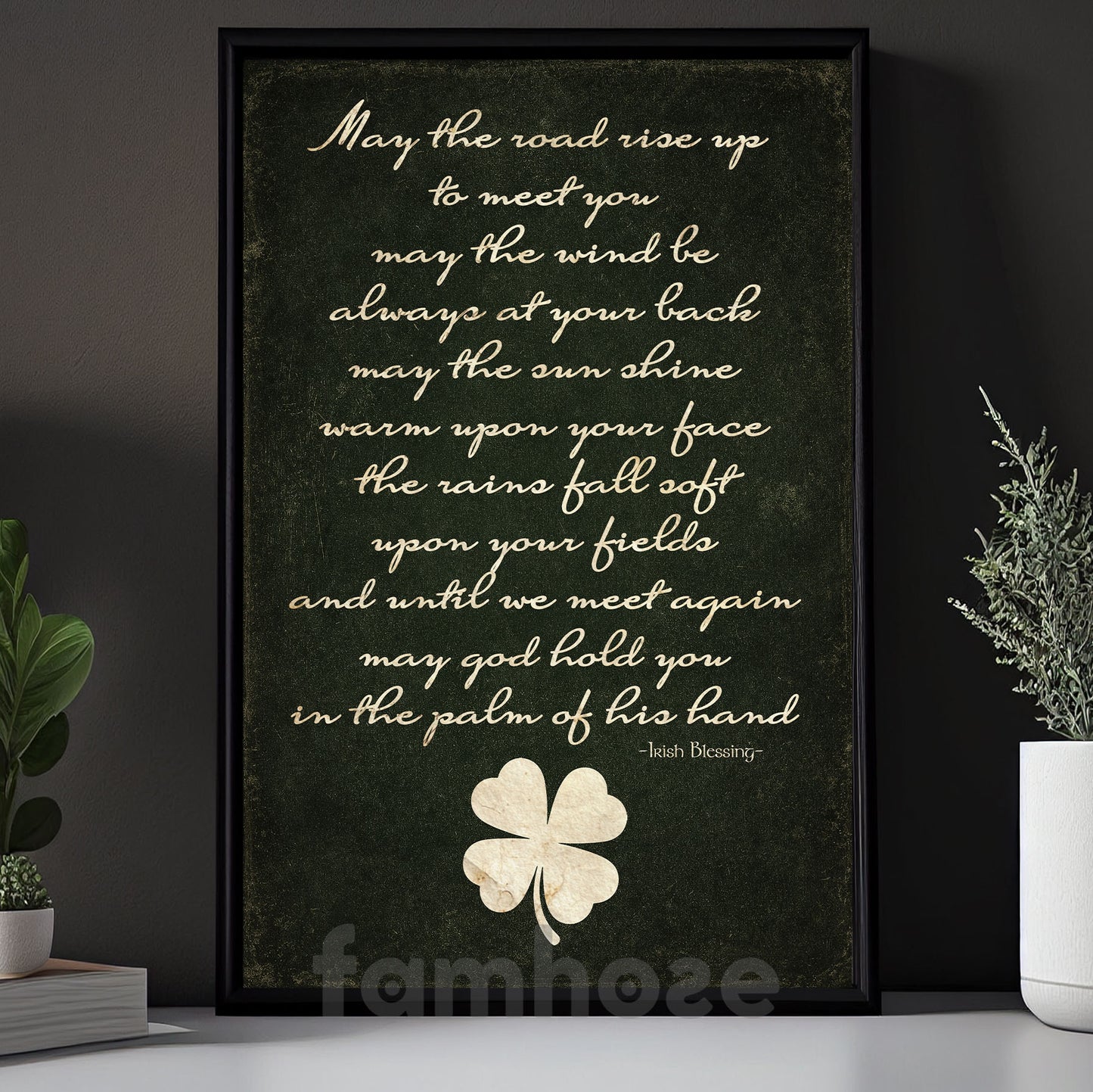 Four-Leaf Clover Quote Canvas Painting, May The Road Rise Up To Meet You Wall Art Decor, Shamrock Poster St Patrick's Day Gift For Irish Lover