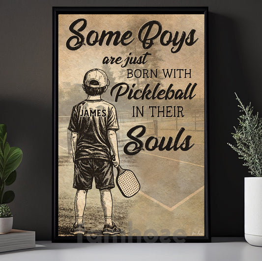 Personalized Pickleball Boy Kid Canvas Painting, Some Boys Are Just Born With Pickleball In Their Souls Sport Wall Art Decor, Poster Gift For Pickleball Lover