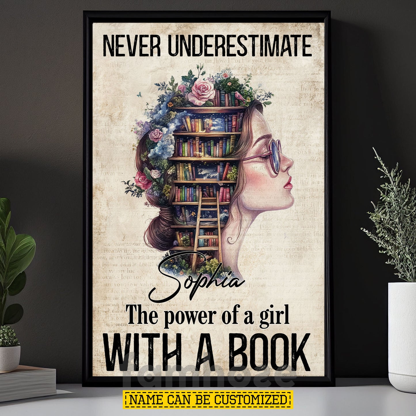 Personalized Book Girl Canvas Painting, Never Underestimate The Power Of A Girl Wall Art Decor, Poster Gift For Reading Lovers