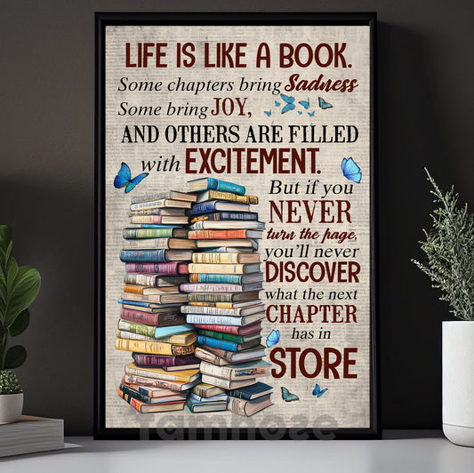 Reading Book Canvas Painting, Life Is Not A Book Wall Art Decor, Poster Gift For Reading Lovers