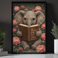 Cute Reading Elephant Canvas Painting, Bookworm Elephant Wall Art Decor, Poster Gift For Reading Lovers