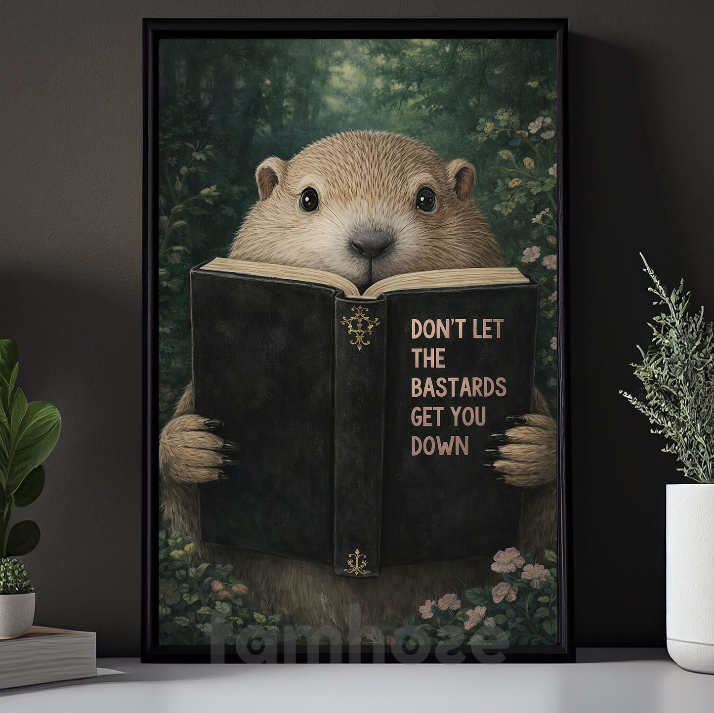 Funny Reading Canvas Painting, Don't Let The Bastards Get You Down Wall Art Decor, Poster Gift For Book Lover