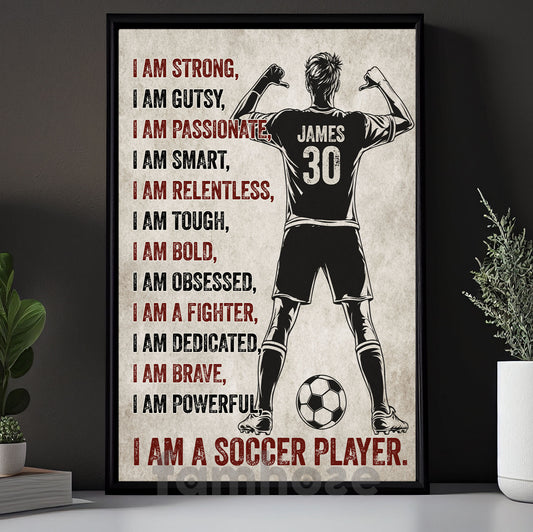 Personalized Soccer Man Canvas Painting, I Am A Soccer Player Sport Wall Art Decor, Poster Gift For Soccer Lover