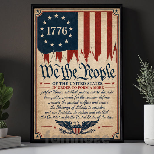 Vintage July 4th Canvas Painting, 1776 We The People Wall Art Decor, Poster Independence Day Gift For American Lover