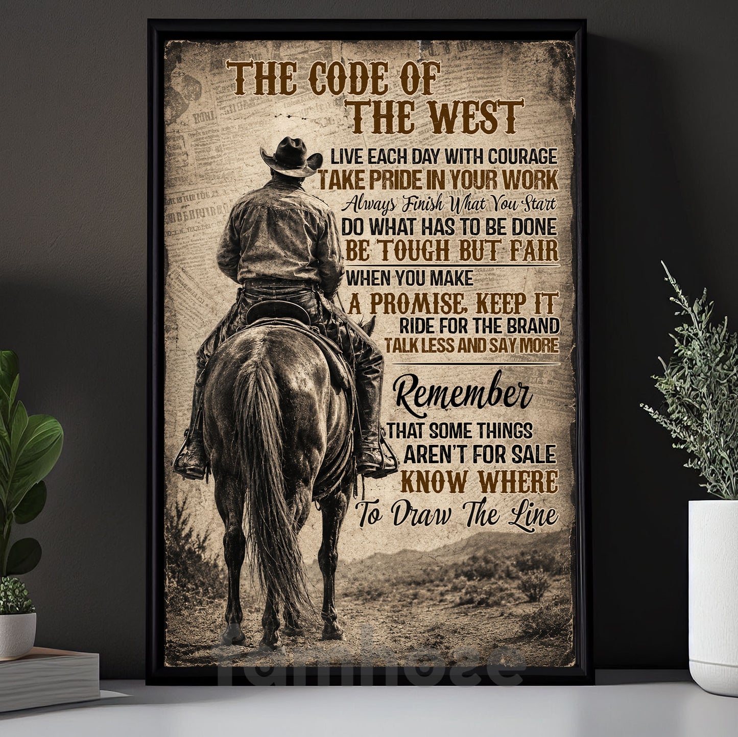 Cowboy Canvas Painting, The Code Of The West Wall Art Decor, Poster Gift For Cowboys