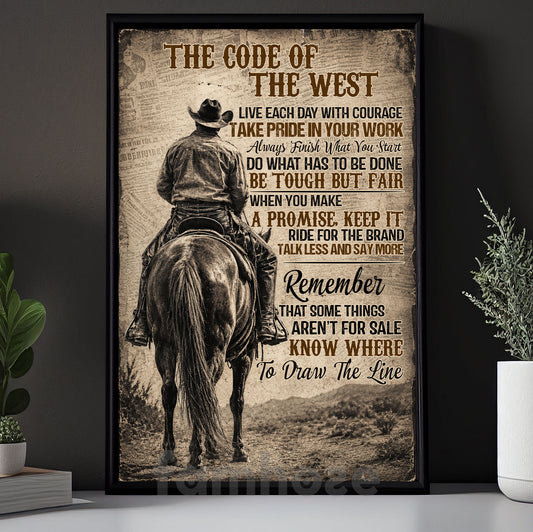 Cowboy Canvas Painting, The Code Of The West Wall Art Decor, Poster Gift For Cowboys