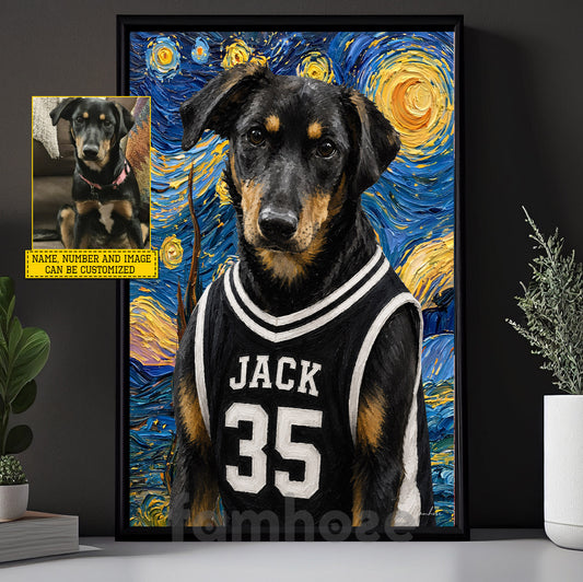 Personalized Basketball Dog Canvas Painting, Your MVP Has Four Paws, Starry Night Wall Art Decor, Poster Gift For Dog Lover, Basketball Lover