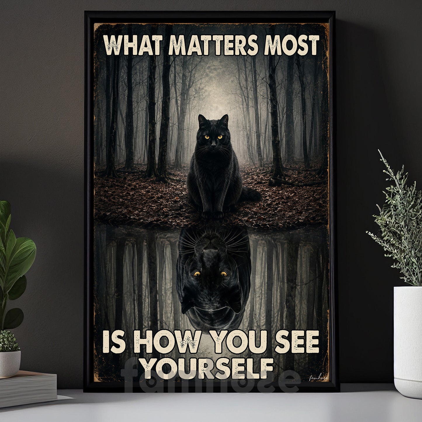 Motivational Black Cat Canvas Painting, What Matters Most Is How You See Yourself Wall Art Decor, Poster Gift For Cat Lover