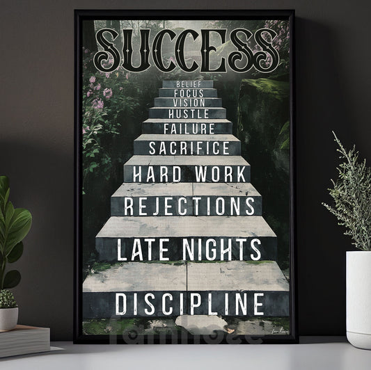 Motivational Quote Canvas Painting, Success Is Built One Step At A Time Wall Art Decor, Poster Gift To Decor House Or Office