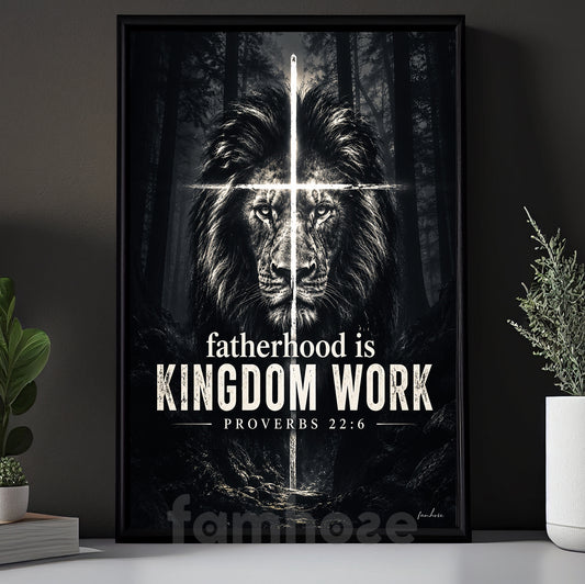 Jesus & Lion Canvas Painting, Fatherhood Is Kingdom Work Wall Art Decor, Poster Retro Style Gift For Christians, Lion Lover