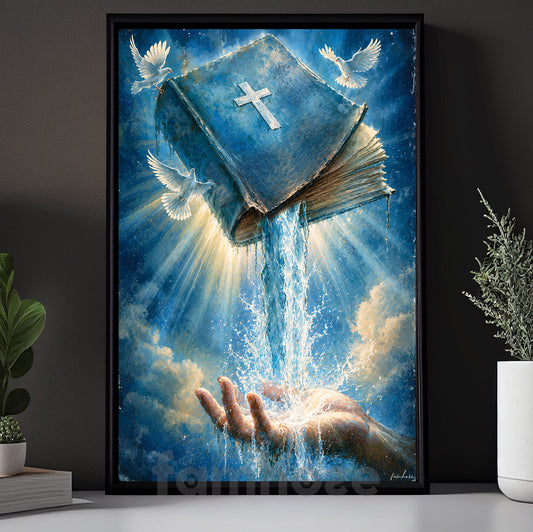Vintage Jesus Canvas Painting, Heaven Pours Through His Word Wall Art Decor, Poster Retro Style Gift For Christians