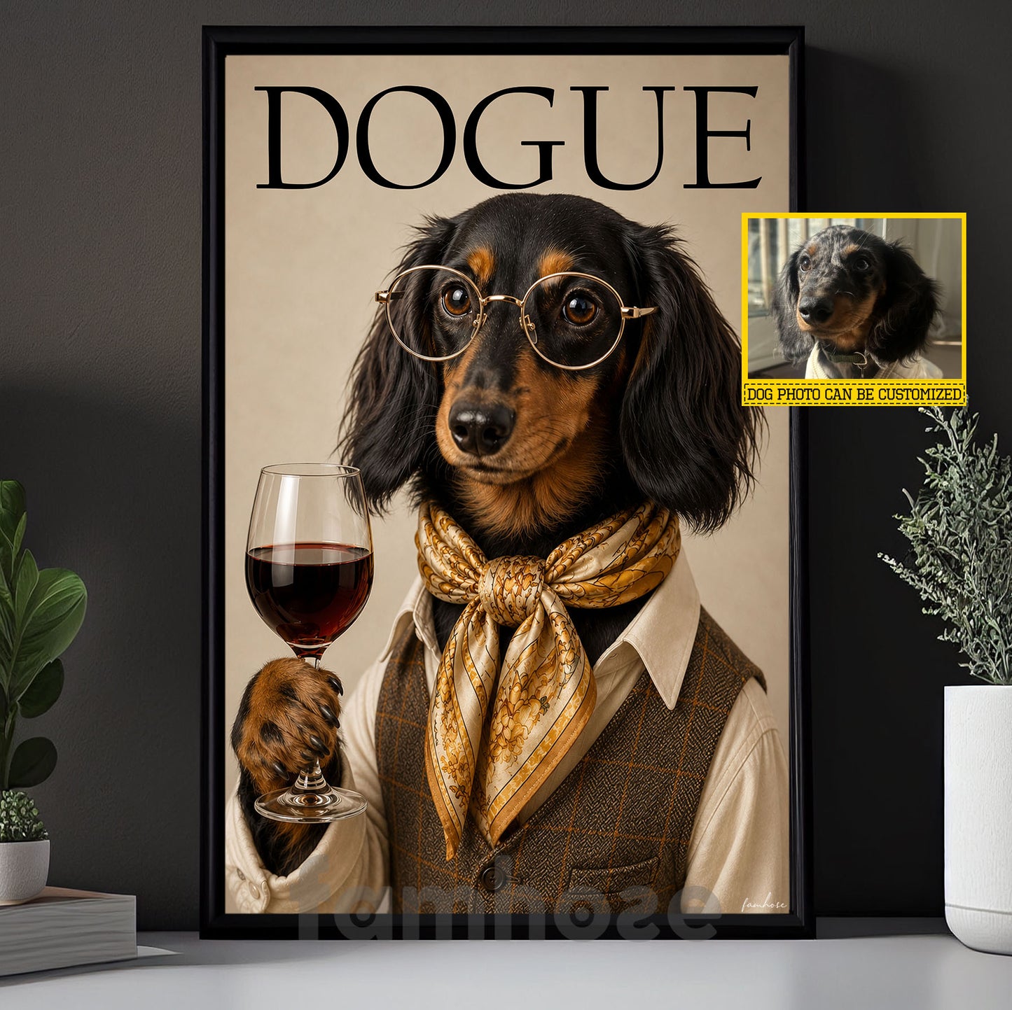 Personalized Fashion Dogue Dog Canvas Painting, Dachshund Dog Portrait Wall Art Decor, Poster Gift For Dog Lover