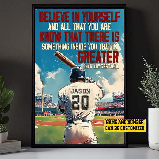 Personalized Baseball Canvas Painting, Believe In Yourself Sport Wall Art Decor, Poster Gift For Baseball Lovers, Baseball Boys